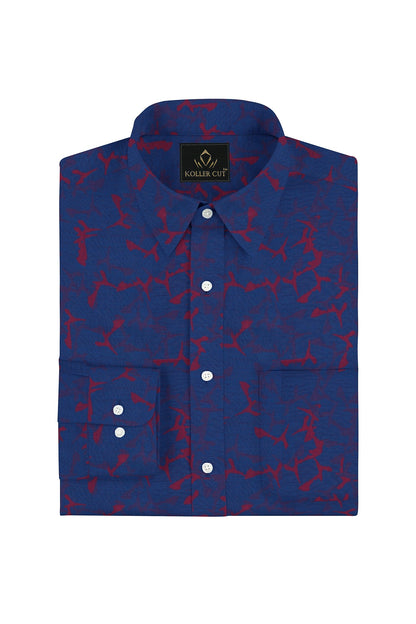 Baleine Blue and Chili Red Jacquard Print Egyptian Giza Cotton Shirt