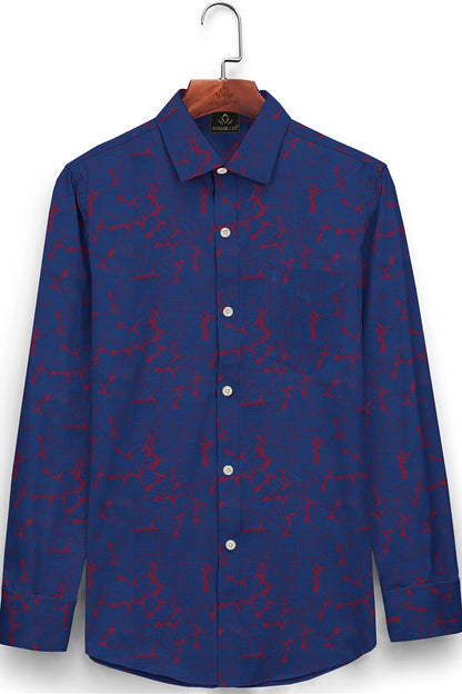 Baleine Blue and Chilli Red Jacquard Print Egyptian Giza Cotton Shirt