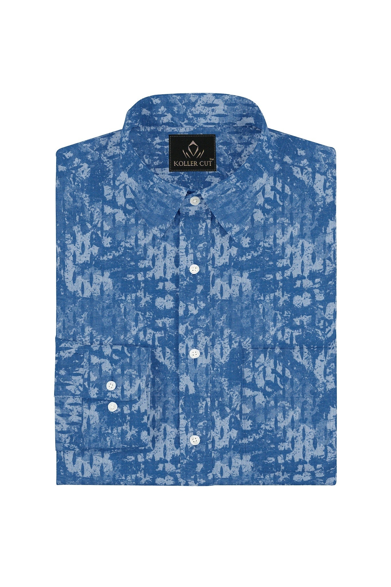Sapphire Blue and Ivory White Jacquard Print Egyptian Giza Cotton Shirt