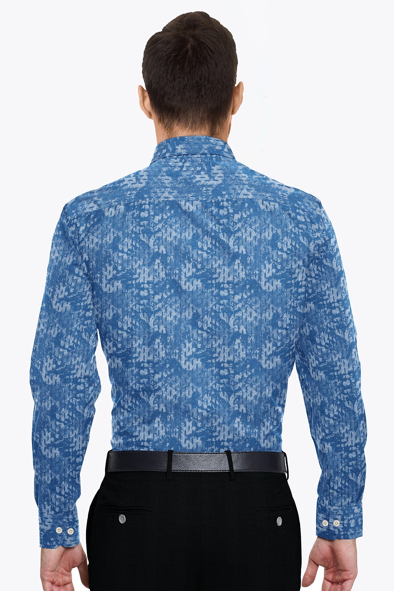 Sapphire Blue and Ivory White Jacquard Print Egyptian Giza Cotton Shirt