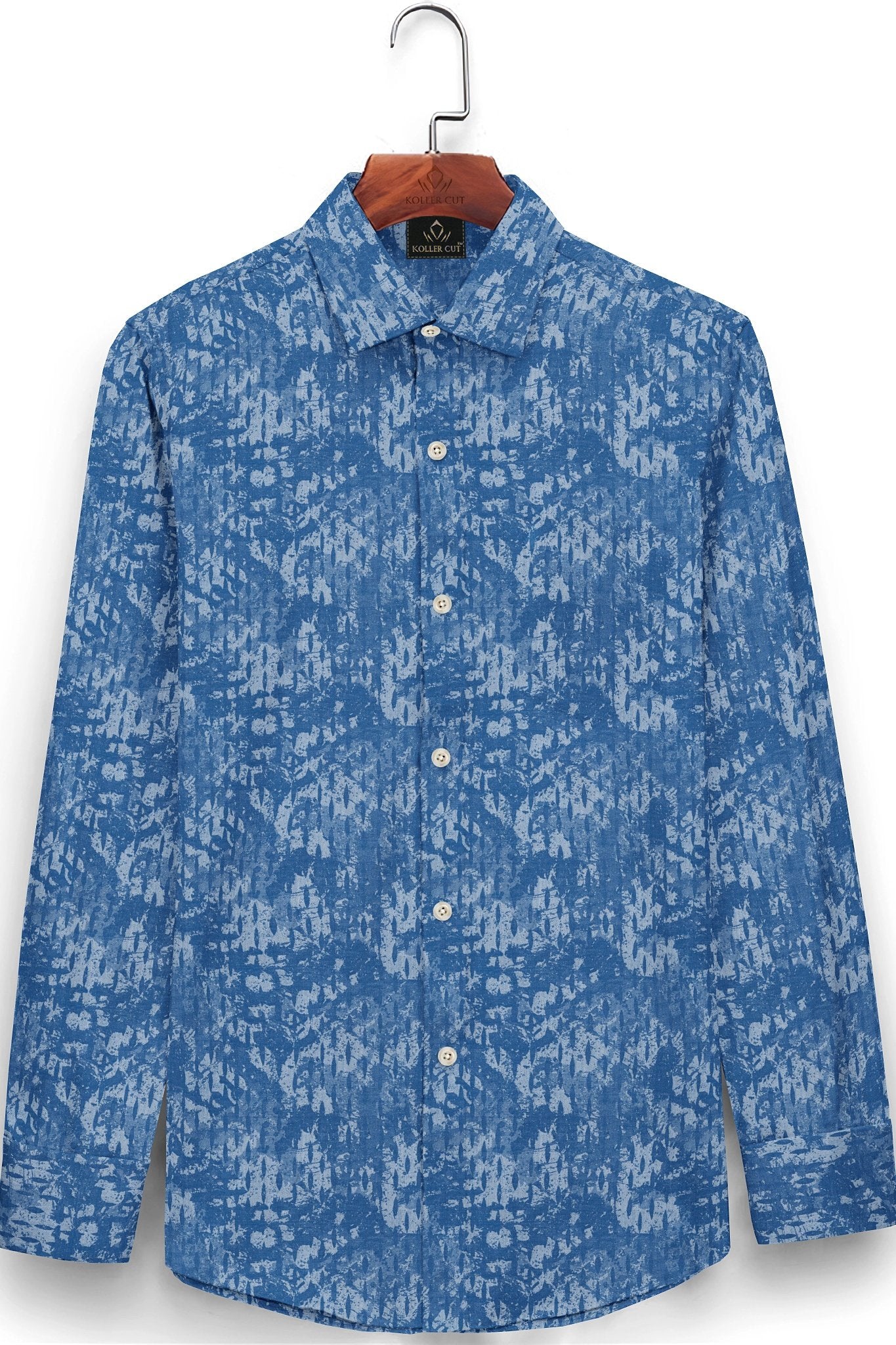 Sapphire Blue and Ivory White Jacquard Print Egyptian Giza Cotton Shirt