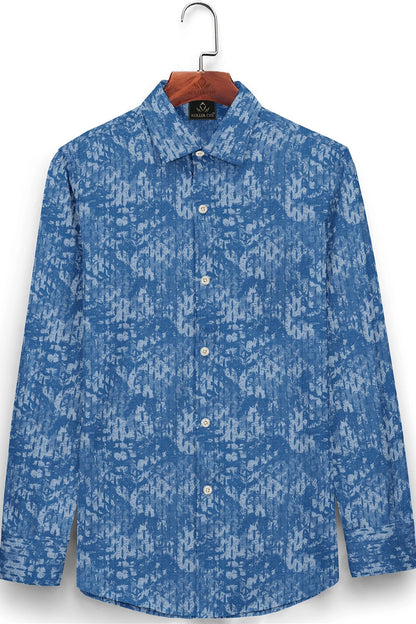 Sapphire Blue and Ivory White Jacquard Print Egyptian Giza Cotton Shirt