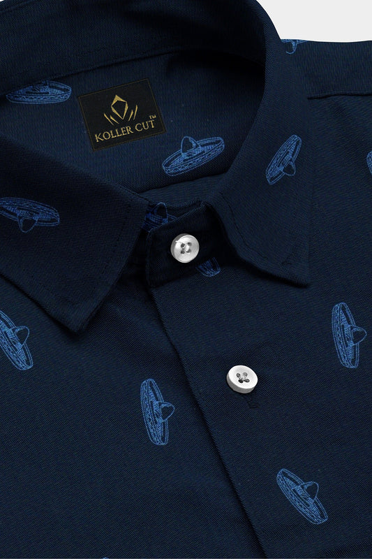 Moonlit Blue and Nebulas Blue UFO Printed Cotton Shirt