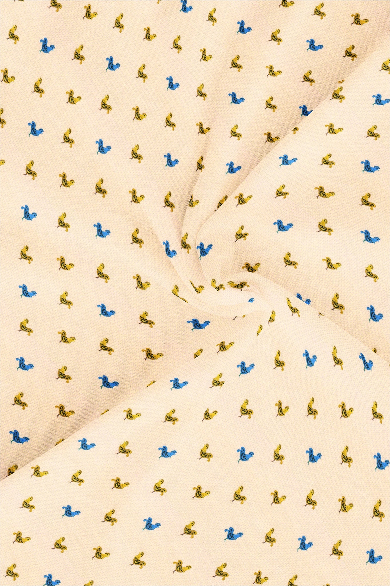 Pristine Cream with Mustard Yellow and Turkish Blue Rooster Printed Cotton Shirt