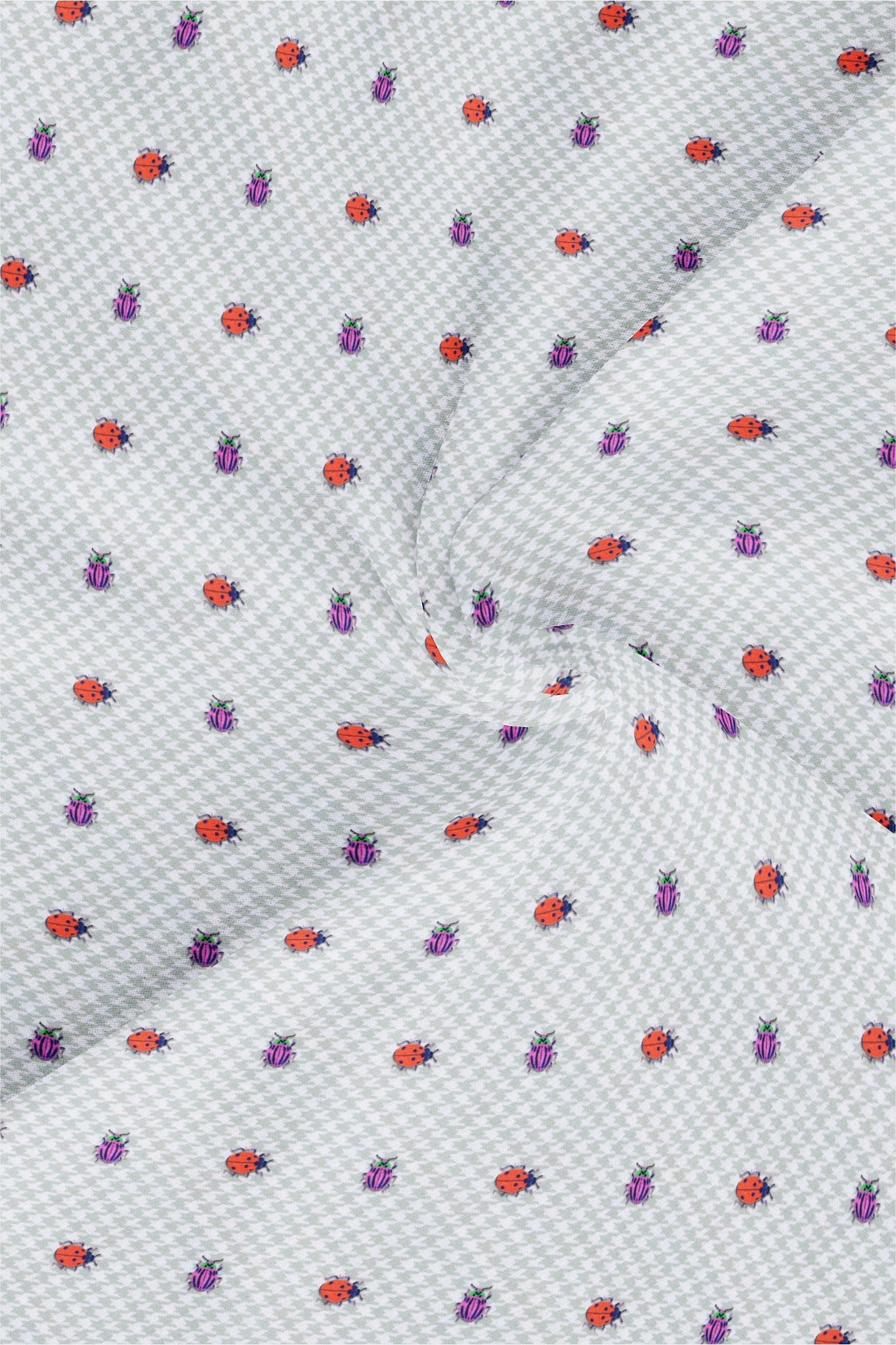 Lunar Gray with Orange and Fuschia Pink Beetle Print Houdstooth Check Cotton Shirt