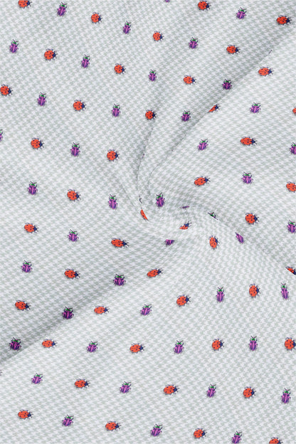 Lunar Gray with Orange and Fuschia Pink Beetle Print Houdstooth Check Cotton Shirt