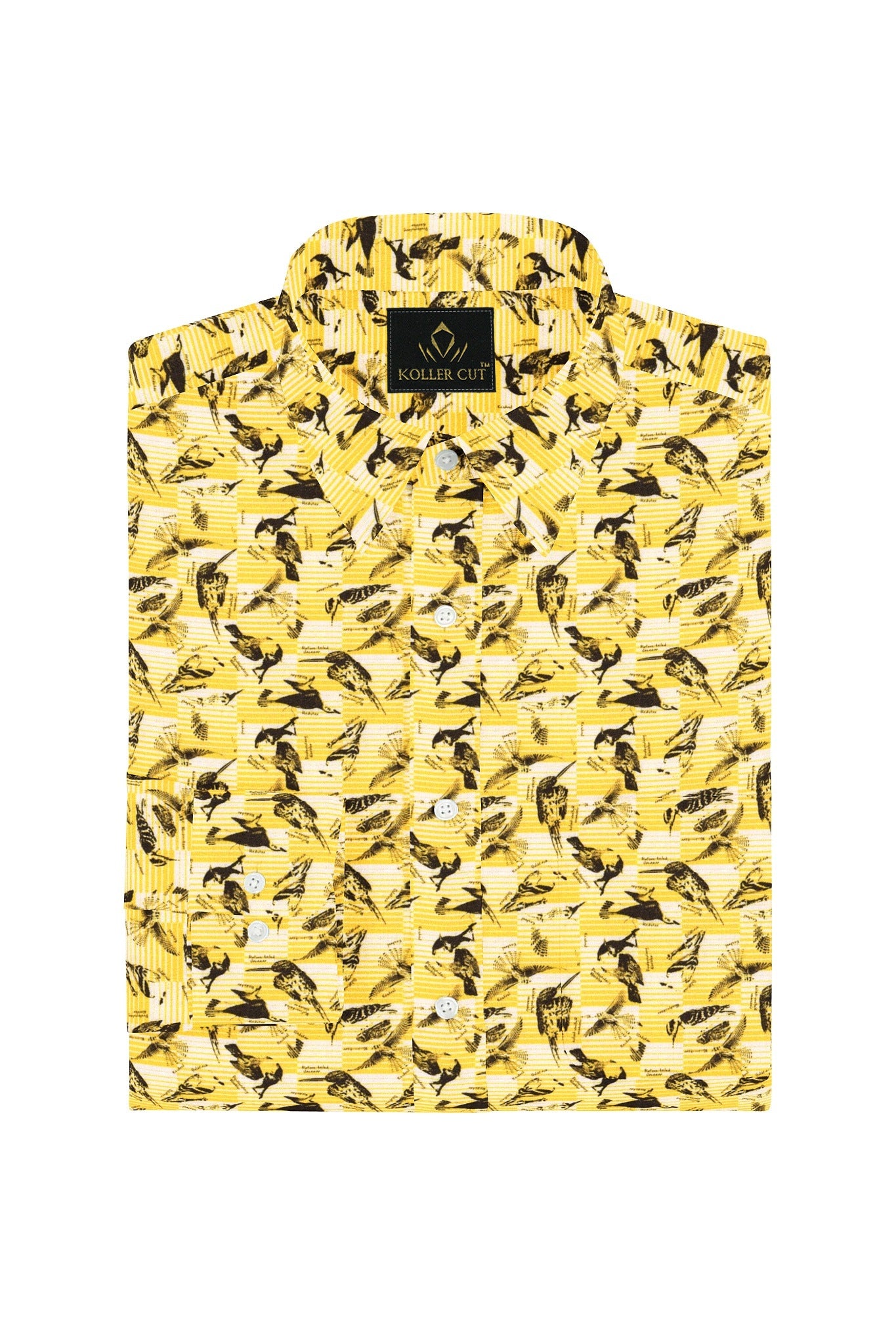 Freesia Yellow and Black Kingfisher Printed Premium Cotton Shirt