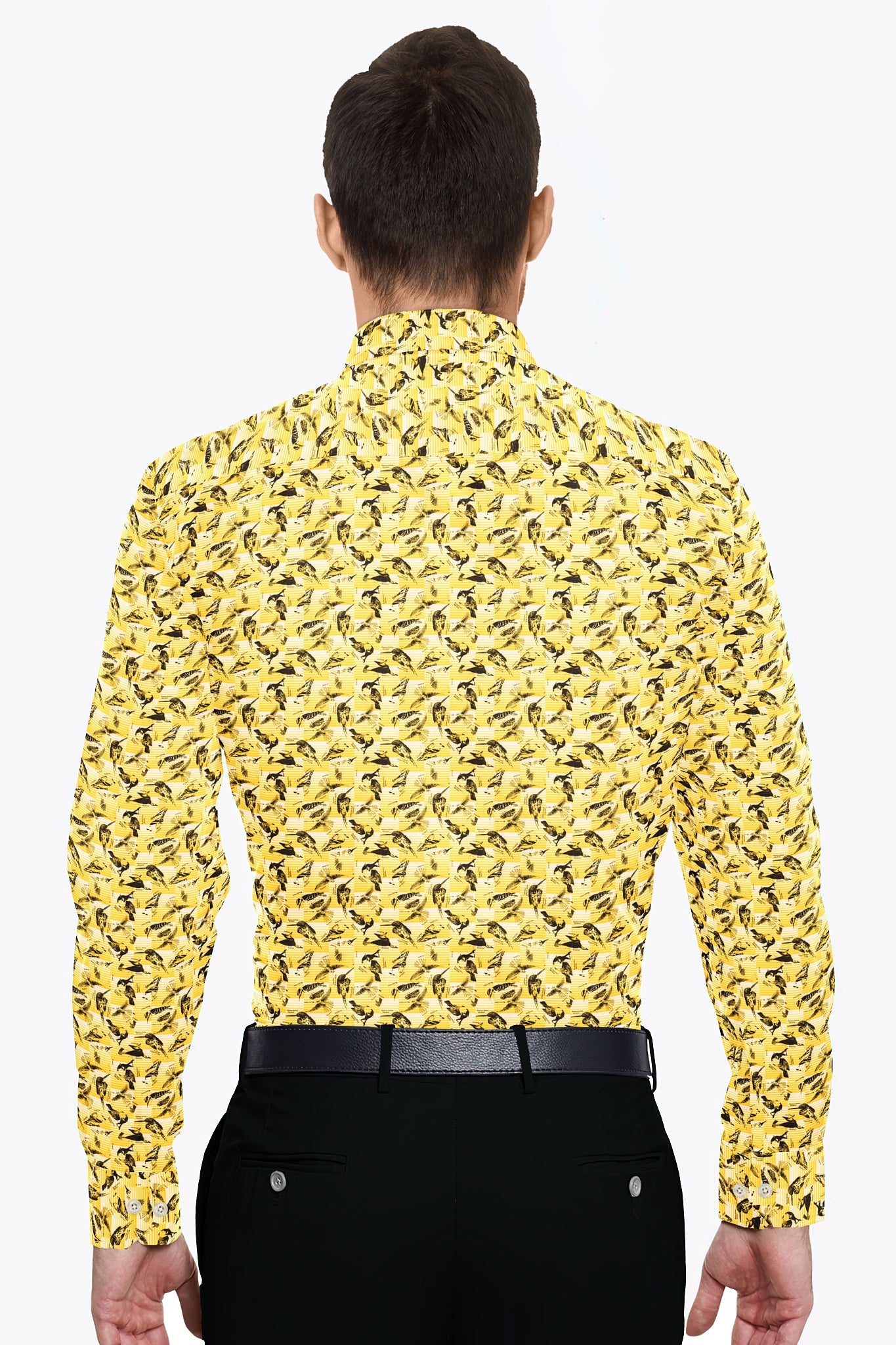 Freesia Yellow and Black Kingfisher Printed Premium Cotton Shirt