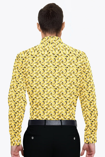 Freesia Yellow and Black Kingfisher Printed Premium Cotton Shirt