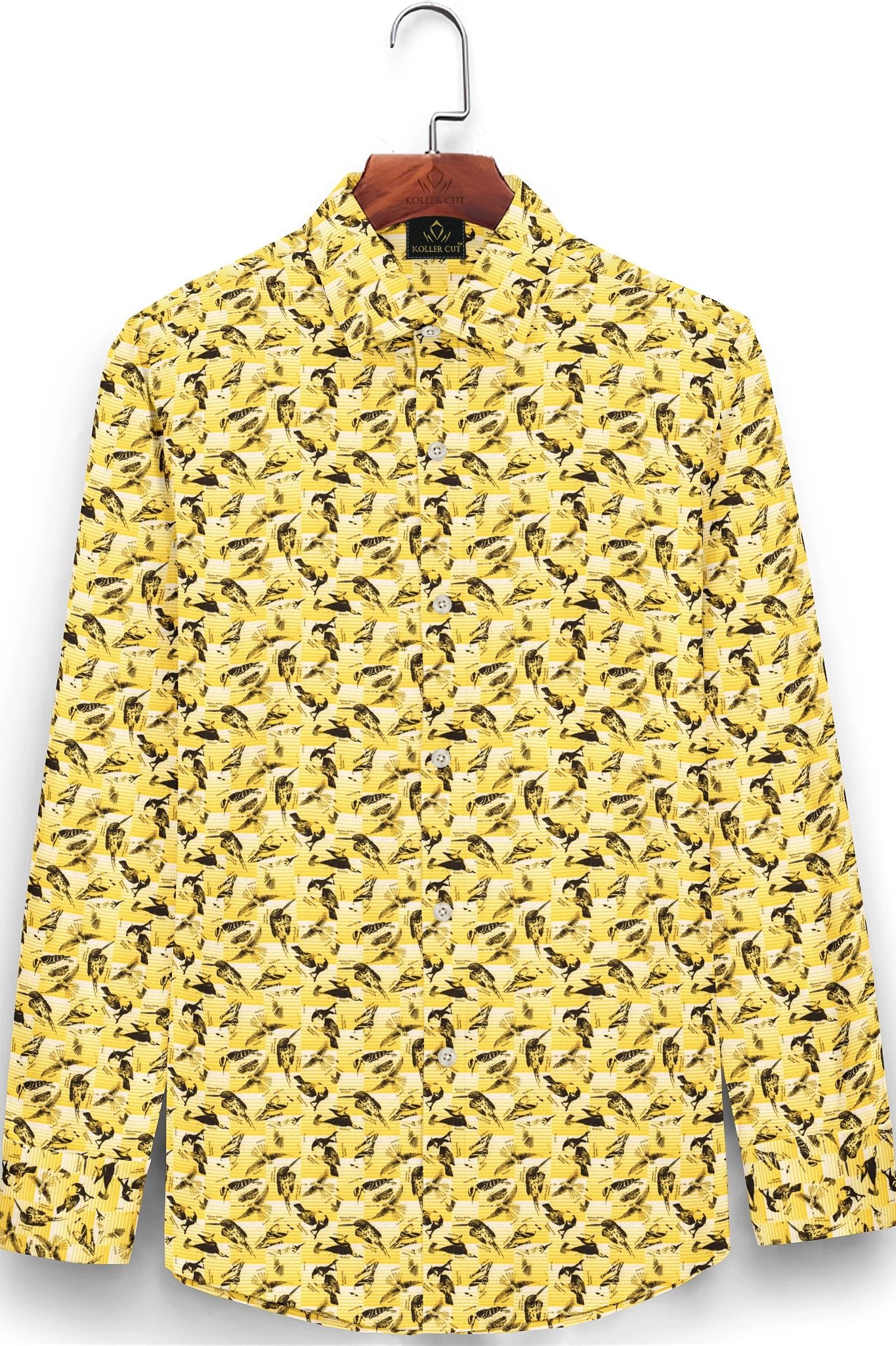 Freesia Yellow and Black Kingfisher Printed Premium Cotton Shirt
