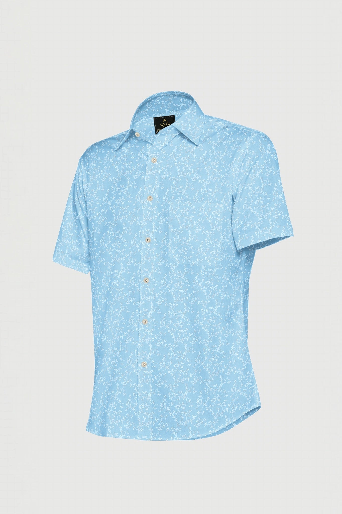 Aquarius Blue and White  Nigella Flower Printed Cotton Shirt