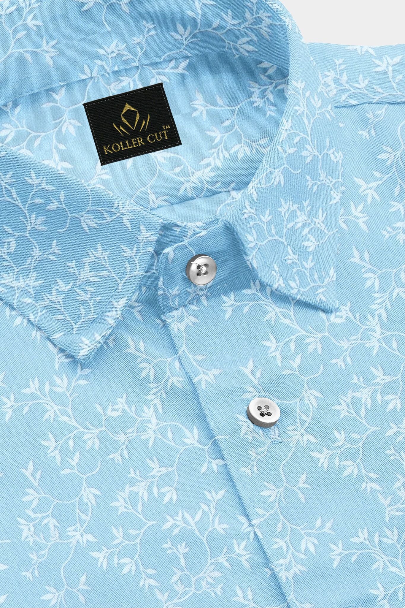 Aquarius Blue and White  Nigella Flower Printed Cotton Shirt