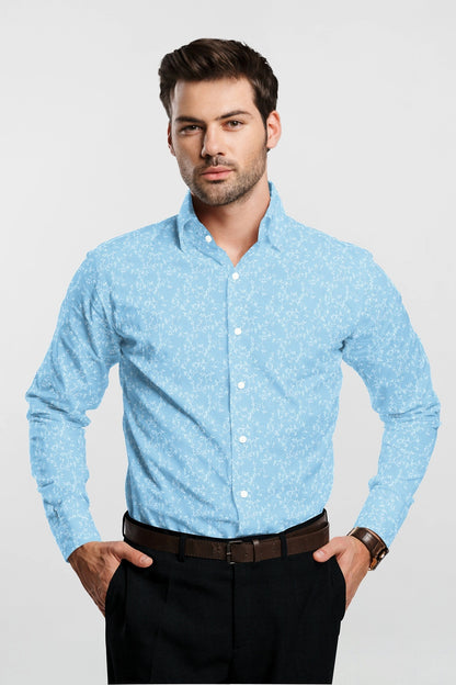 Aquarius Blue and White  Nigella Flower Printed Cotton Shirt