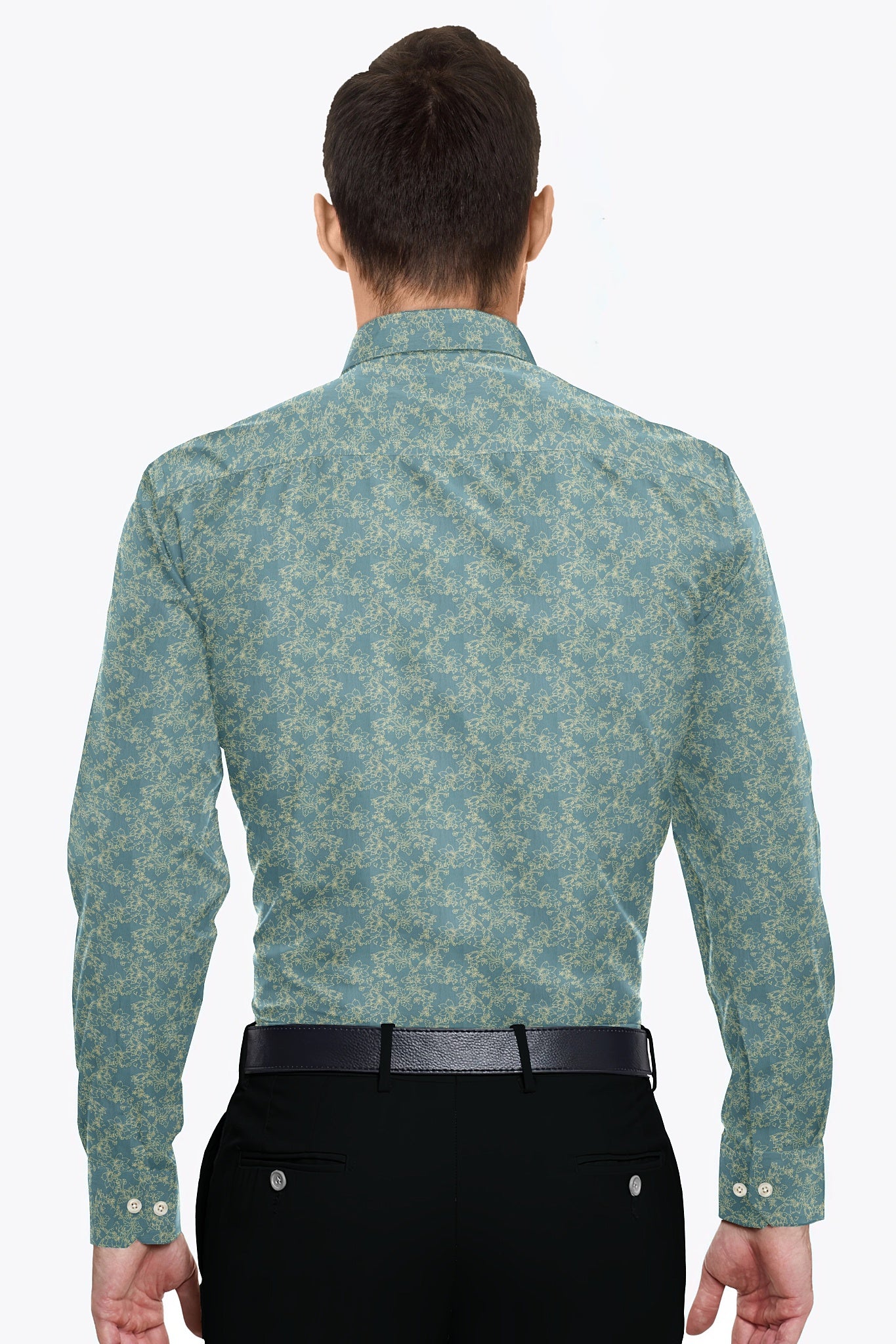 Cadet Blue and Mustard Yellow Nigella Flower Printed Cotton Shirt