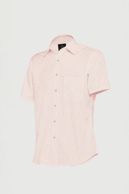 White and Tiger Orange Polka Dot Print Cotton Shirt