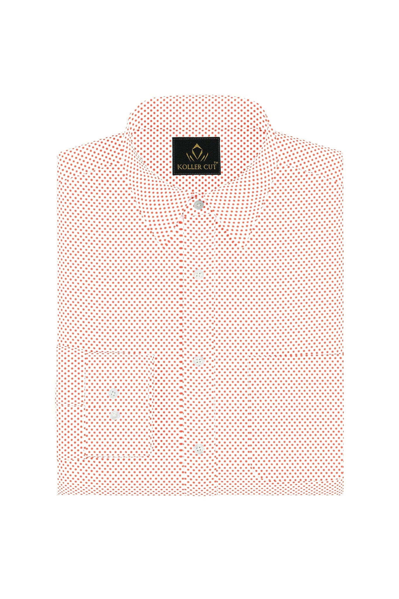 White and Tiger Orange Polka Dot Print Cotton Shirt