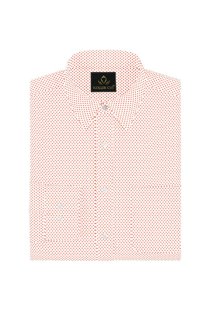 White and Tiger Orange Polka Dot Print Cotton Shirt