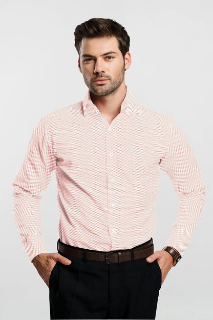 White and Tiger Orange Polka Dot Print Cotton Shirt