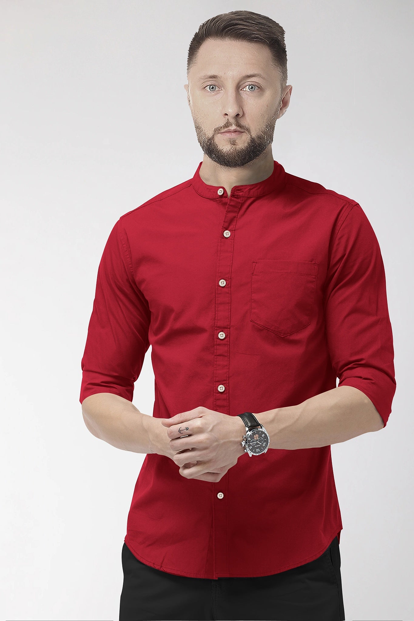 Red Mandarin Giza Cotton Shirt