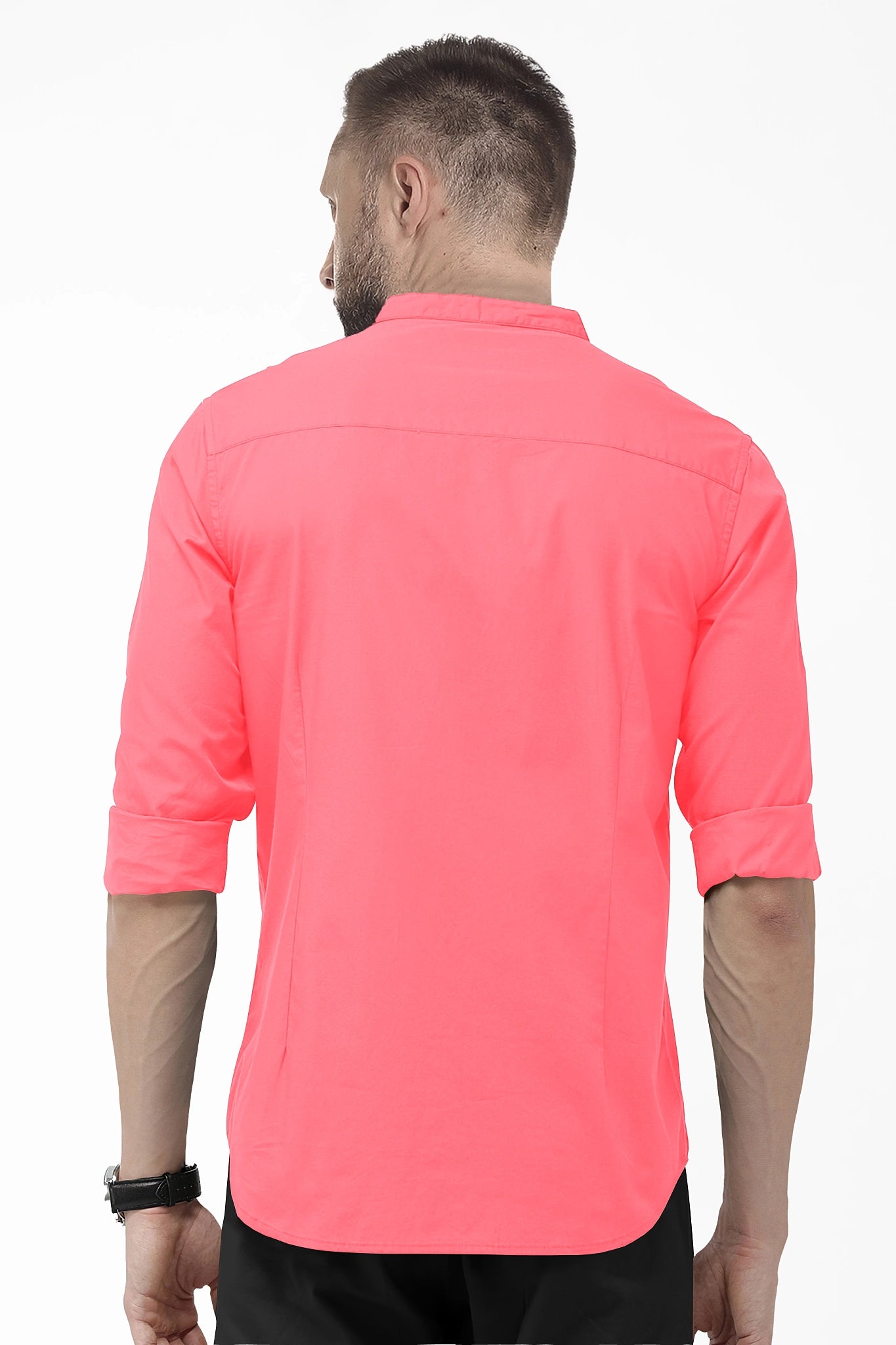 Salmon Pink Mandarin Collar Giza Cotton Shirt
