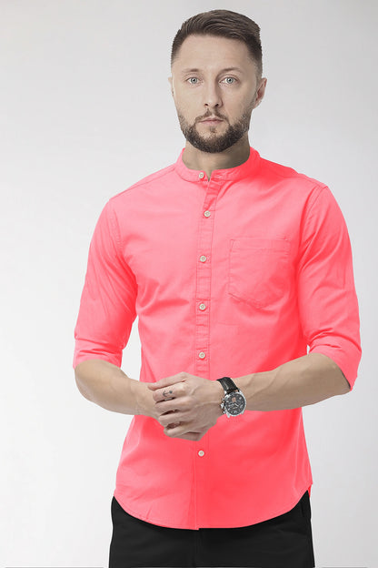 Salmon Pink Mandarin Collar Giza Cotton Shirt