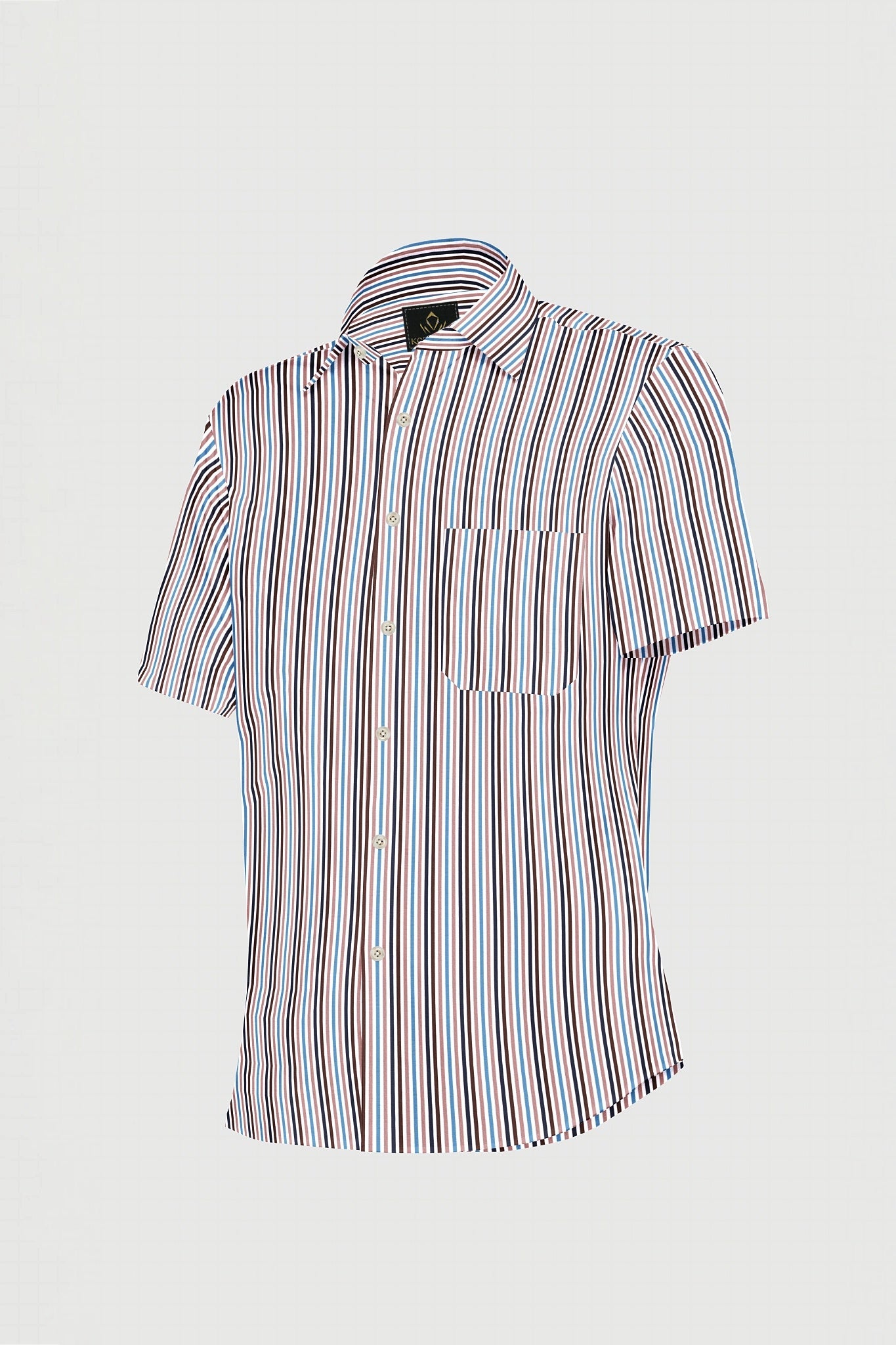 White with Ganache Brown and Quartz Pink Multicolored Stripes Cotton Shirt
