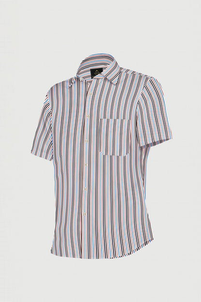 White with Ganache Brown and Quartz Pink Multicolored Stripes Cotton Shirt