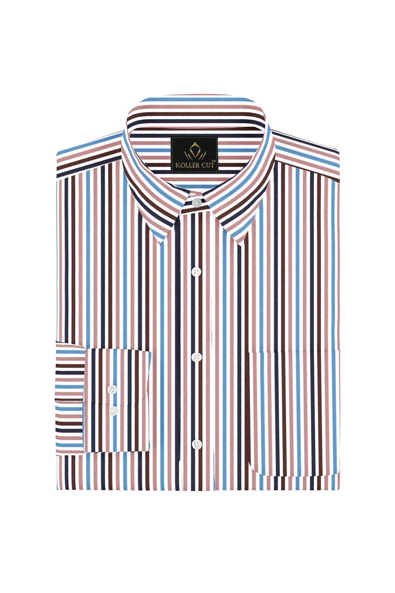 White with Ganache Brown and Quartz Pink Multicolored Stripes Cotton Shirt