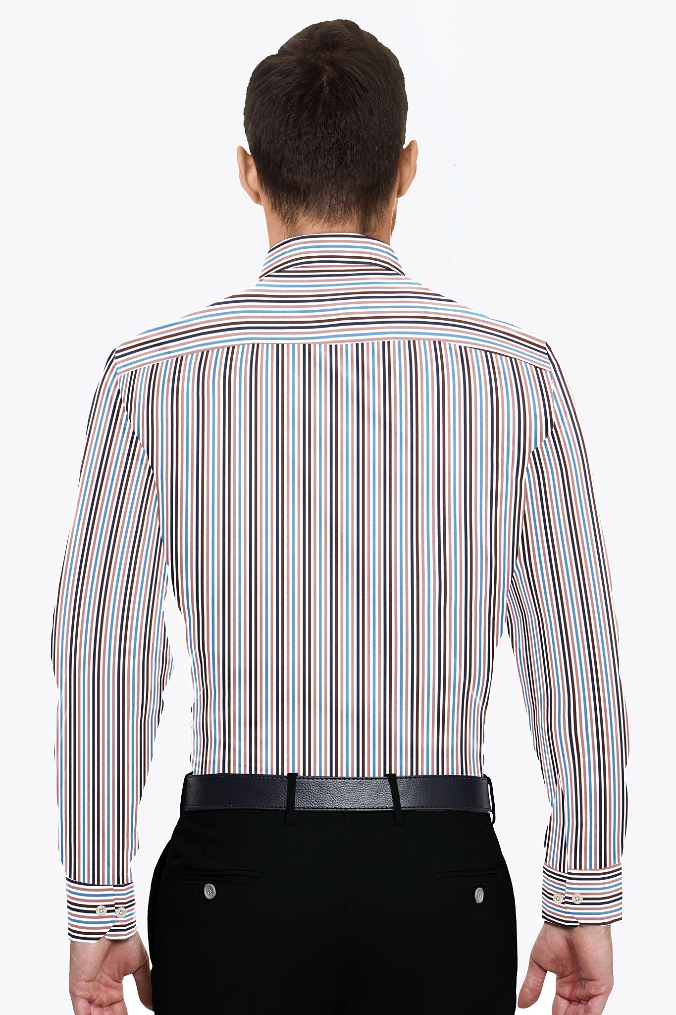 White with Ganache Brown and Quartz Pink Multicolored Stripes Cotton Shirt