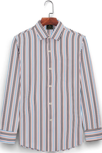 White with Ganache Brown and Quartz Pink Multicolored Stripes Cotton Shirt