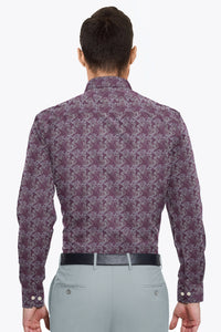 Zinfandel Red and Puritan Gray Jacquard Thorn Printed Egyptian Giza Cotton Shirt