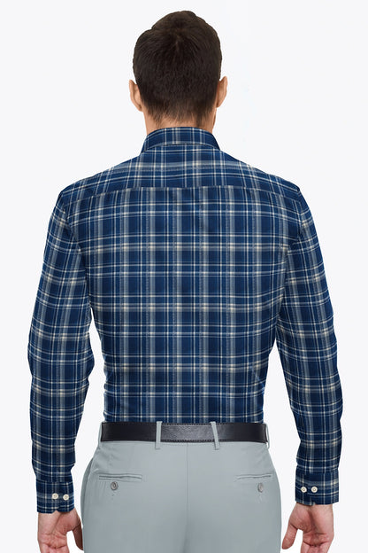 Astros Navy with Prussian Blue and White Checks Giza Cotton Shirt