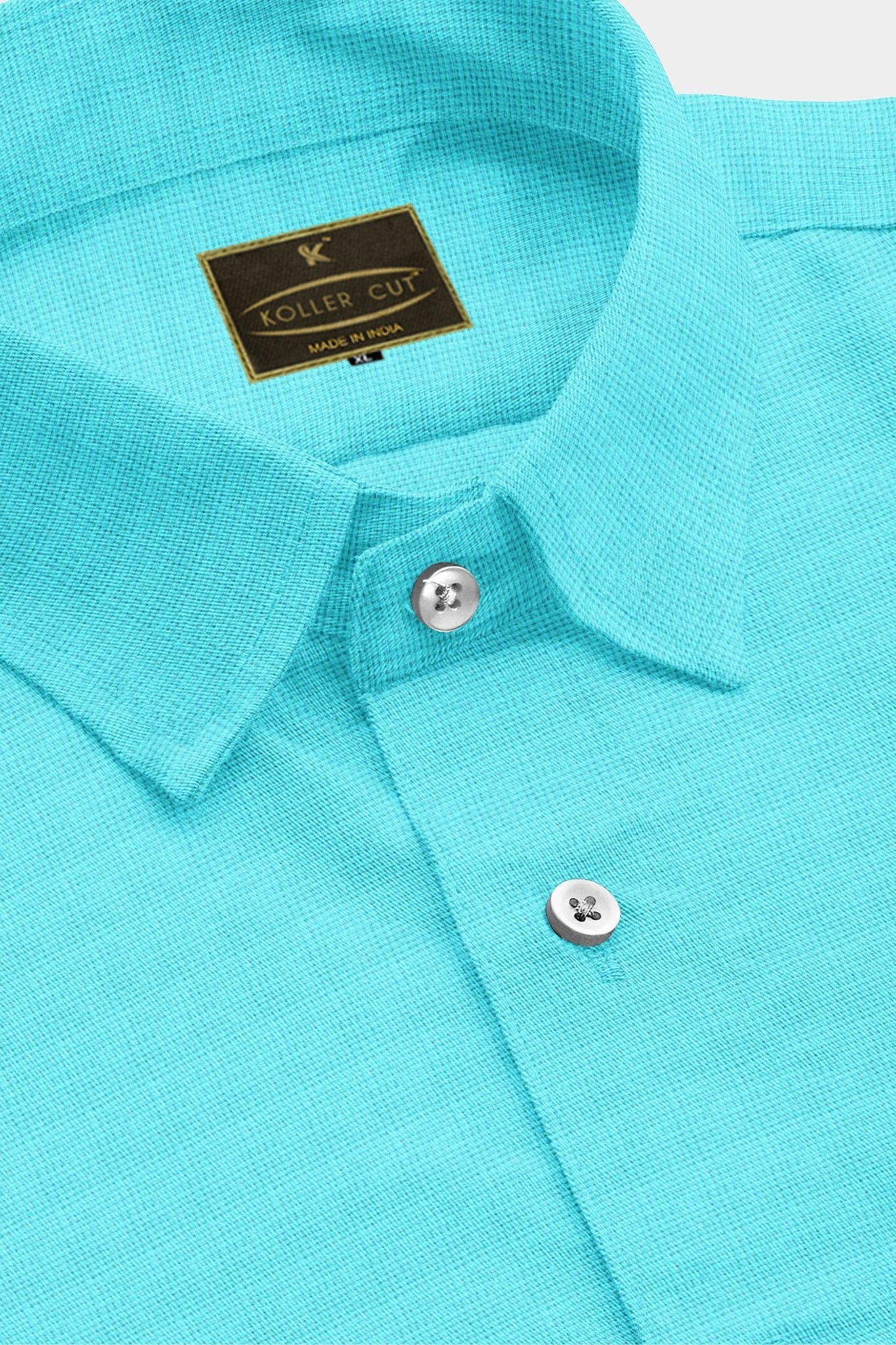 Cyan Blue Men's Cotton Linen Shirt