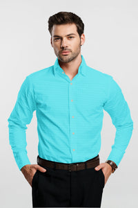 Cyan Blue Men's Cotton Linen Shirt