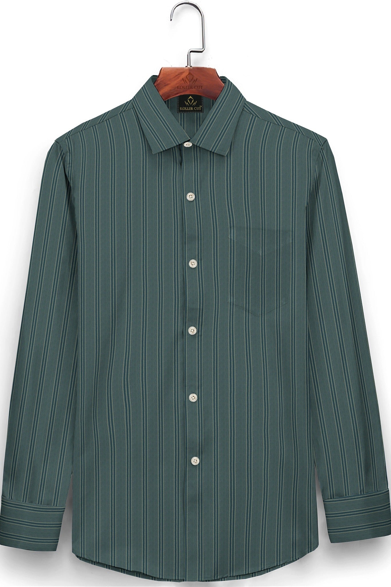 Lyons Blue and Fluorite Green Multitrack Stripes Premium Cotton Shirt