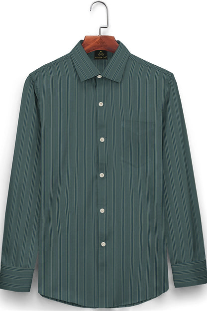 Lyons Blue and Fluorite Green Multitrack Stripes Premium Cotton Shirt