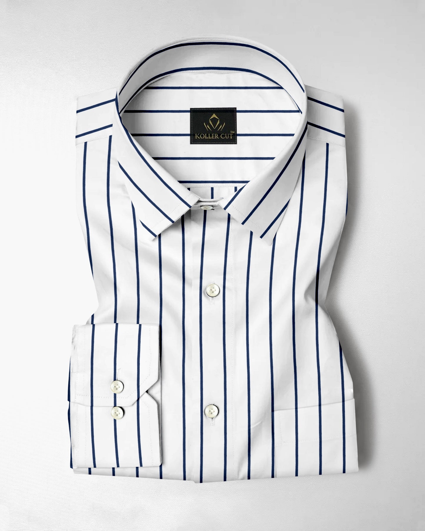 Milk White and Lapis Blue Stripes Cotton Shirt