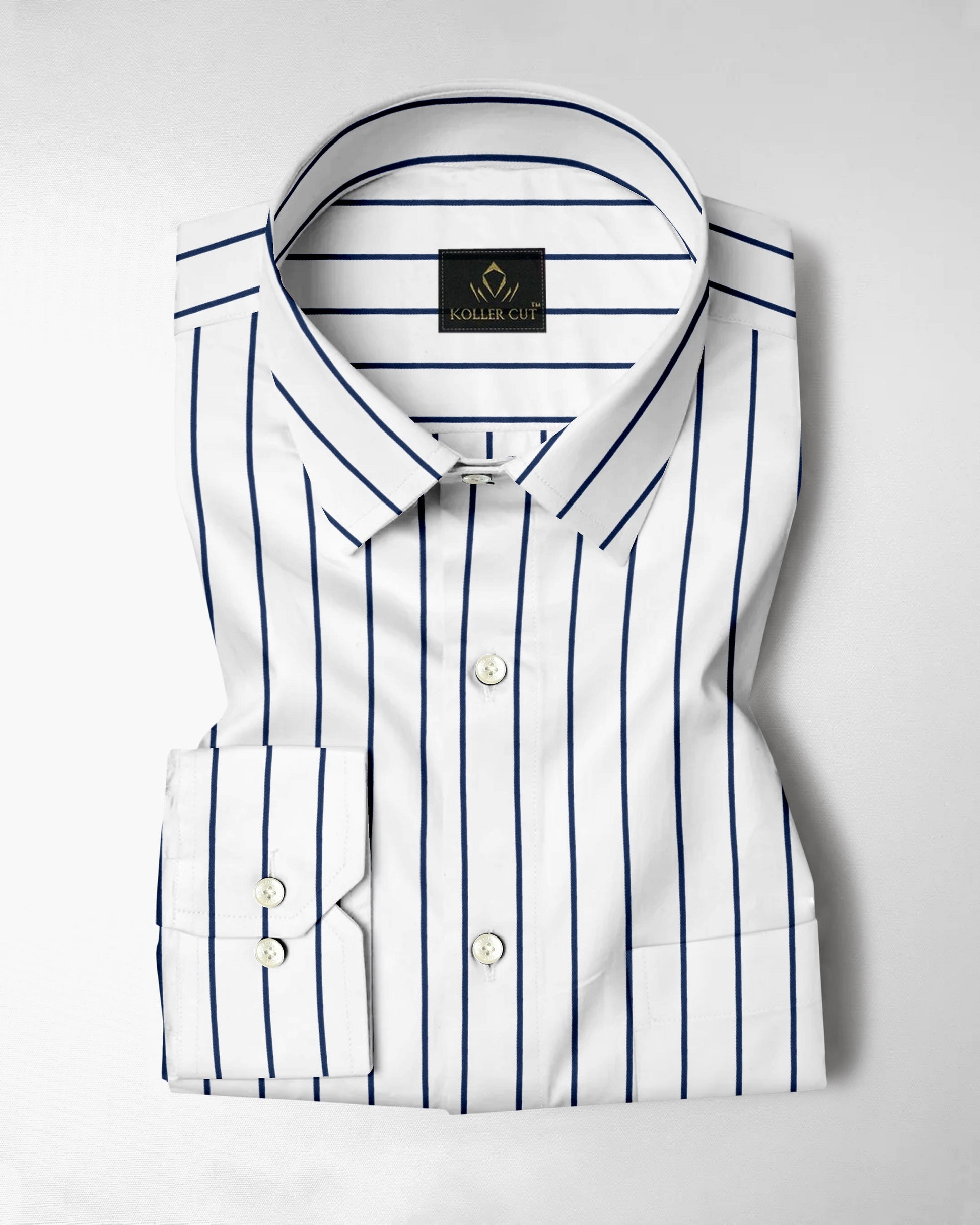 Milk White and Lapis Blue Stripes Cotton Shirt