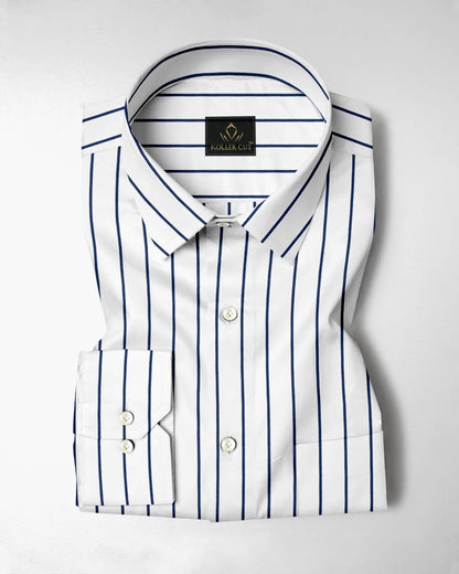 Milk White and Lapis Blue Stripes Cotton Shirt