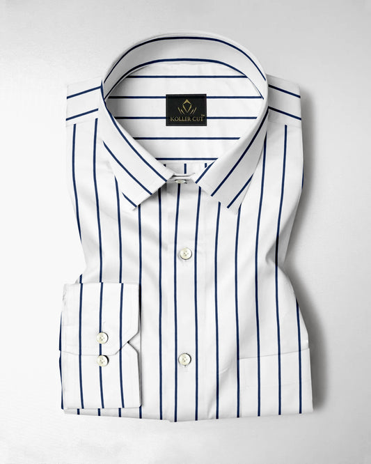 Milk White and Lapis Blue Stripes Cotton Shirt