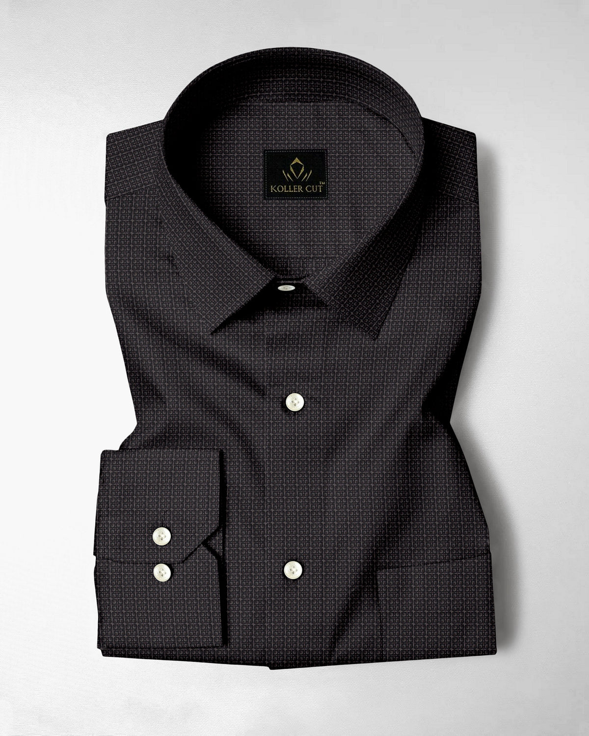 Olive with Espresso Brown and Jade Black Square Jacquard Check 2 Ply Giza Cotton Shirt