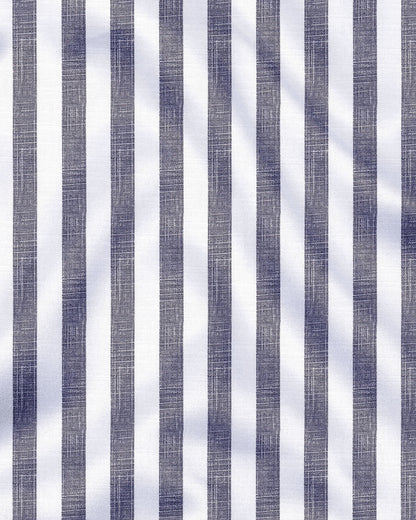 Porpoise Grey and Smoke White Awning Stripes Cotton Linen Shirt