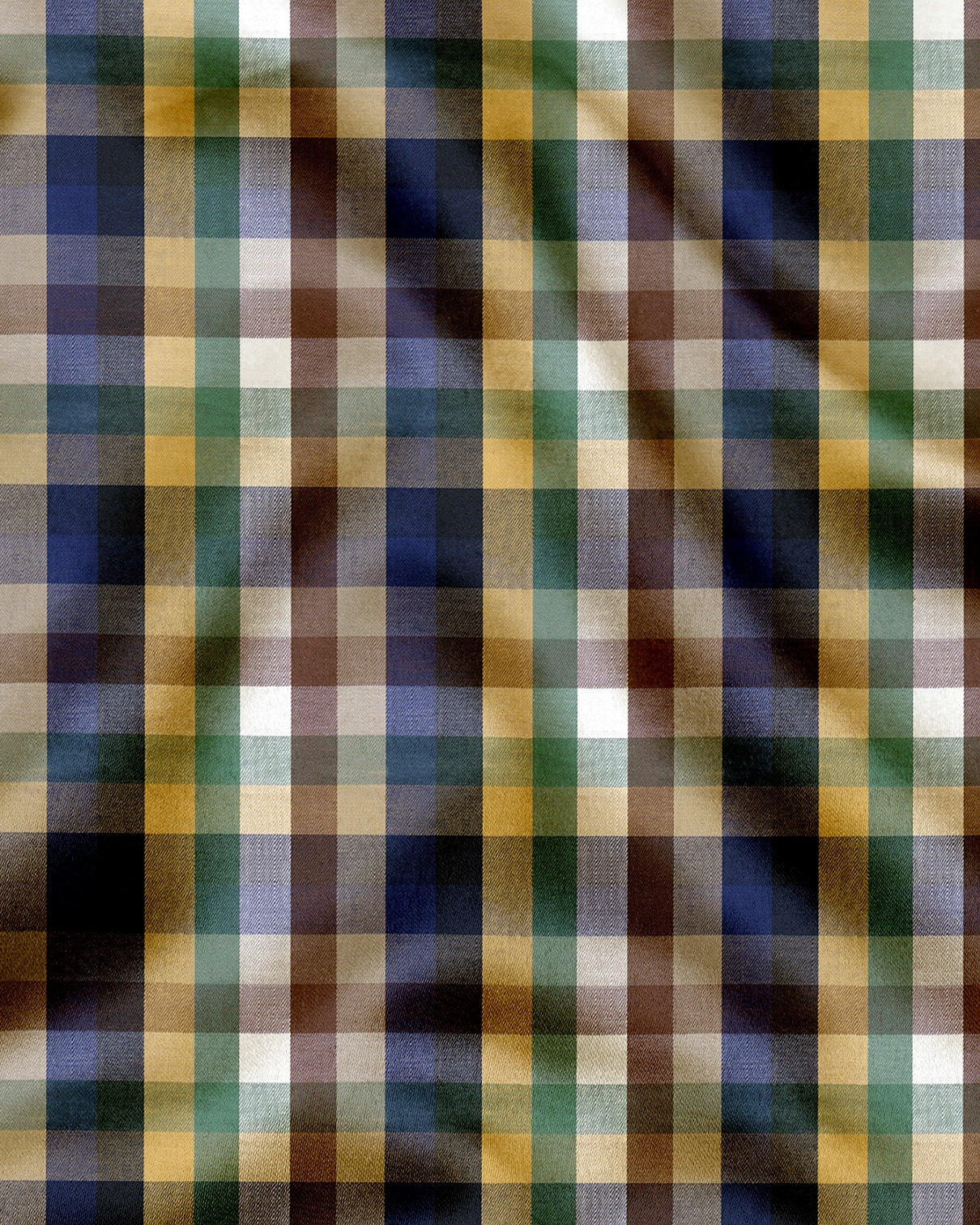 Rattan Yellow with Nutmeg Brown and Thyme Green Multicolored Tartan Checks Premium Cotton Shirt