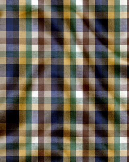 Rattan Yellow with Nutmeg Brown and Thyme Green Multicolored Tartan Checks Premium Cotton Shirt
