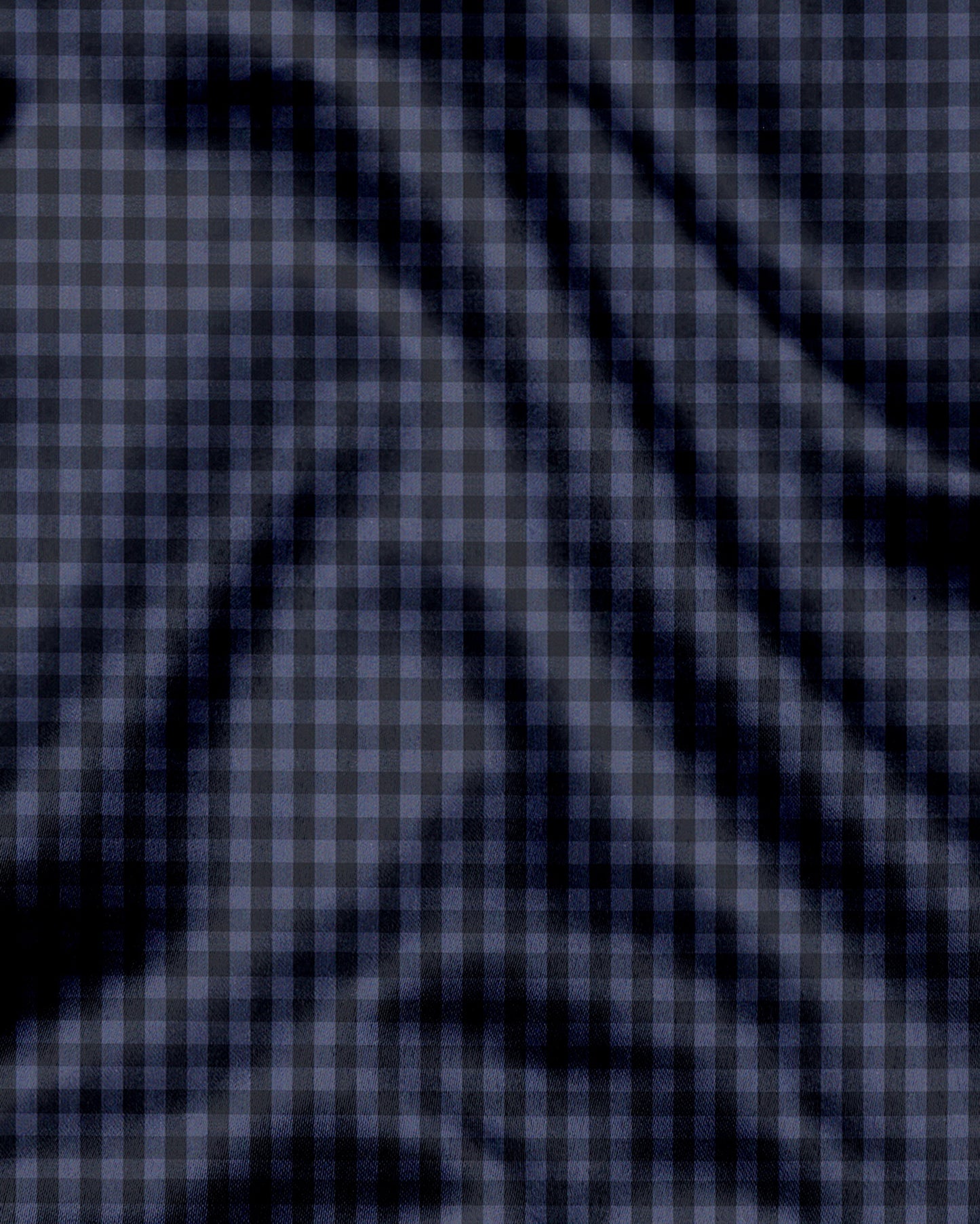 Sable Black with Slate Blue and Flint Grey Gingham Checks Cotton Shirt
