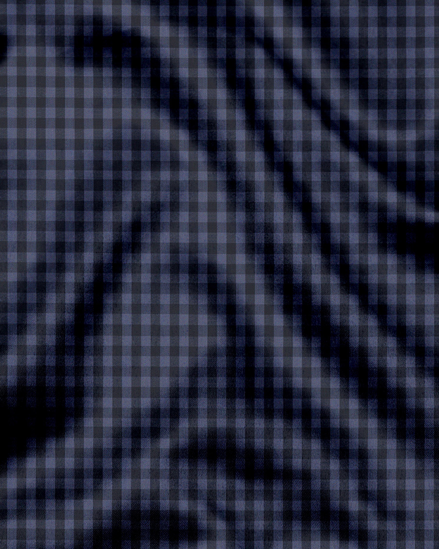 Sable Black with Slate Blue and Flint Grey Gingham Checks Cotton Shirt
