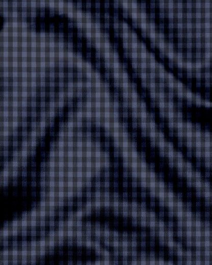 Sable Black with Slate Blue and Flint Grey Gingham Checks Cotton Shirt