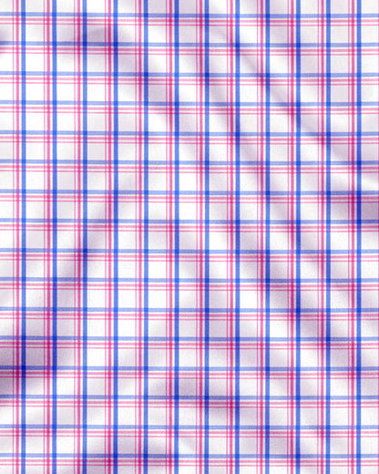 Salt White with Sachet Pink and Mykonos Blue Checks Cotton Shirt 