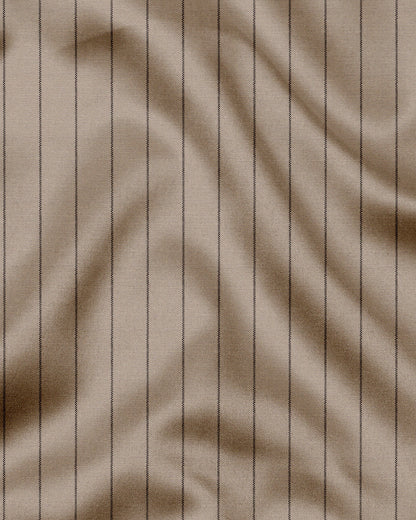 Seedpearl Beige and Raven Black Altered Broken Stripes Oxford Cotton Shirt