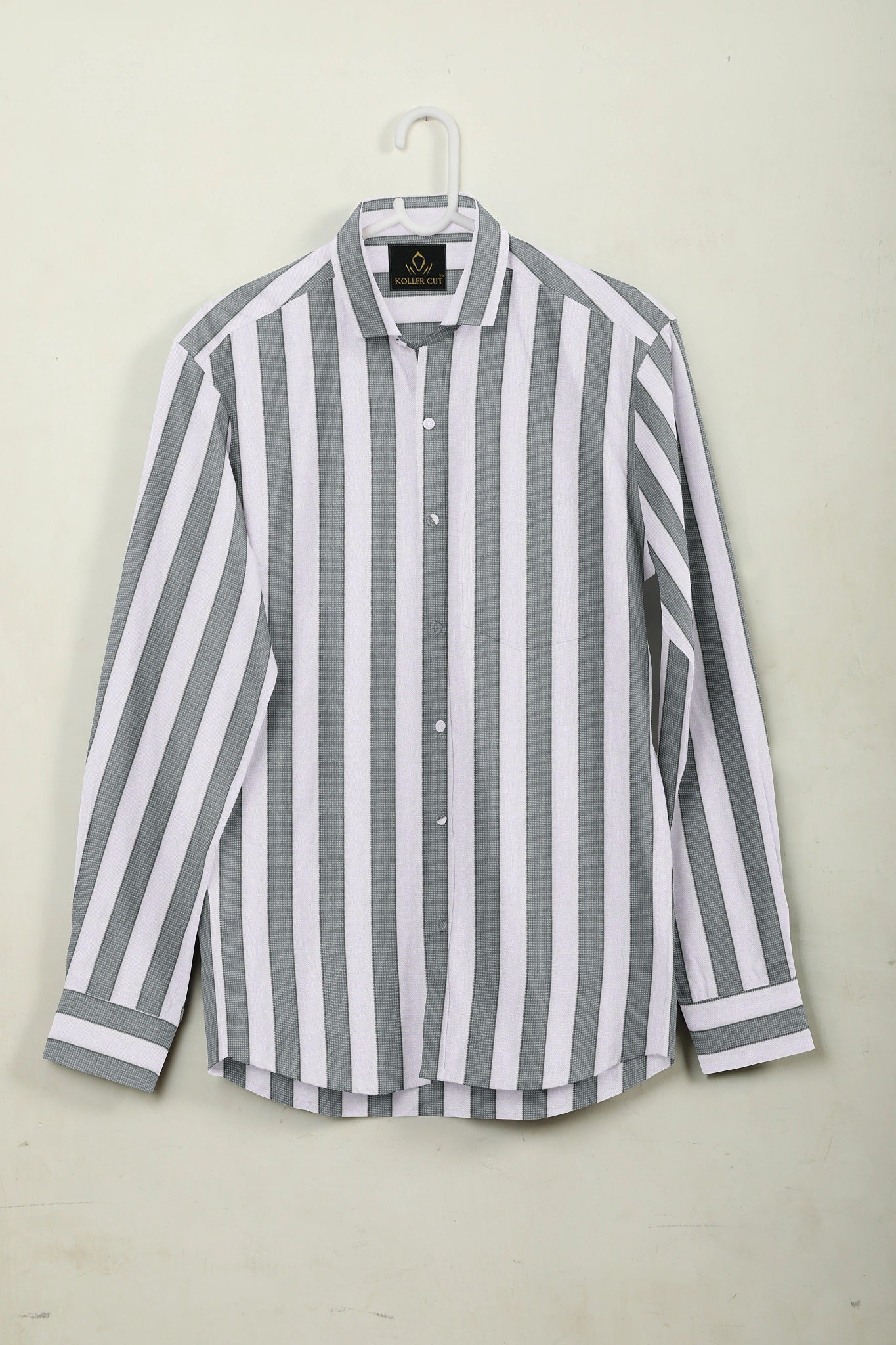Silver Grey and White stripes Cotton Shirt